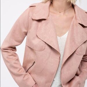 Faux Suede Moto Jacket - Dusty pink